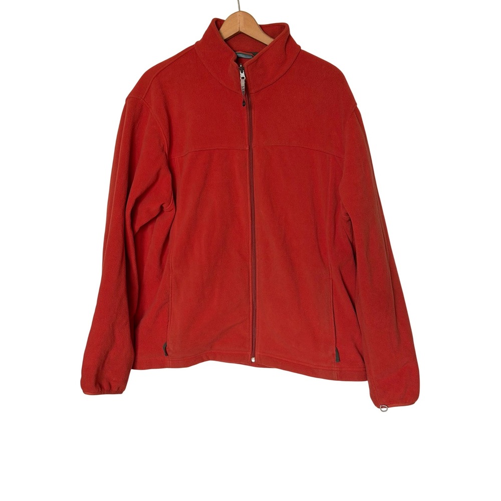LL Bean Fleece Jacket Mens XXL-Tall Orange Full Zip Mock Neck Midweight‎ Soft
